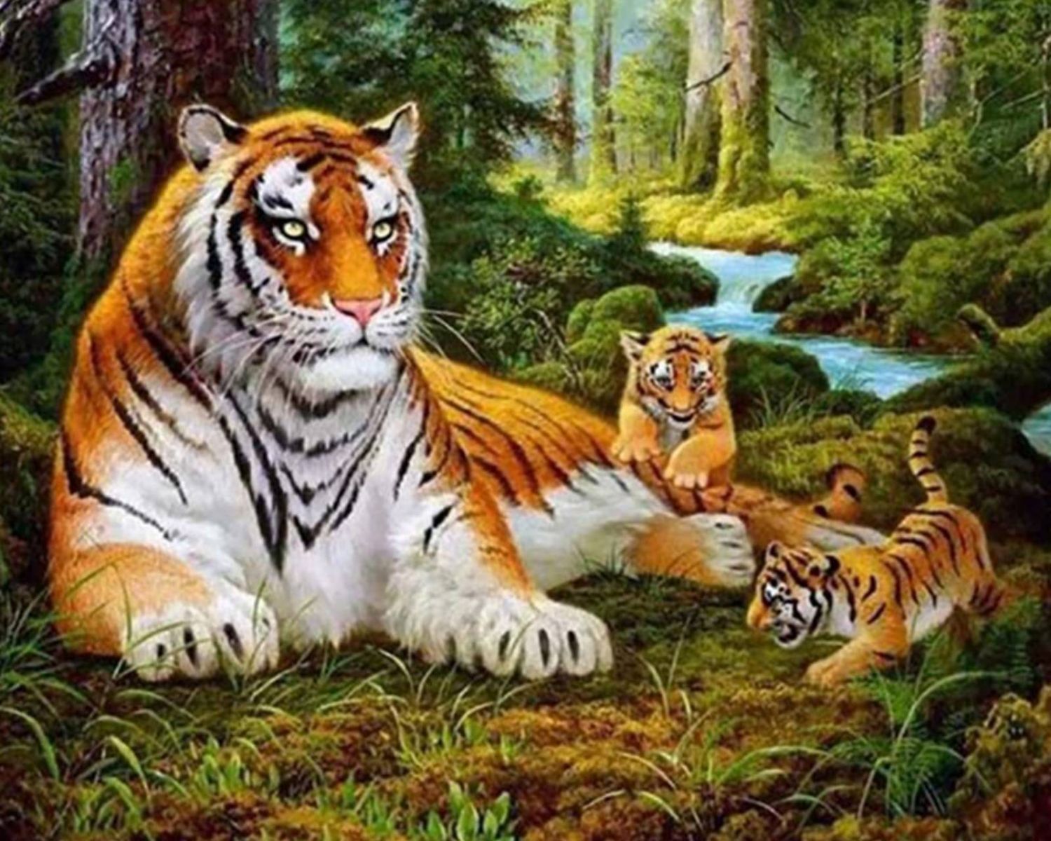 Тигры на прогулке (подрамник)