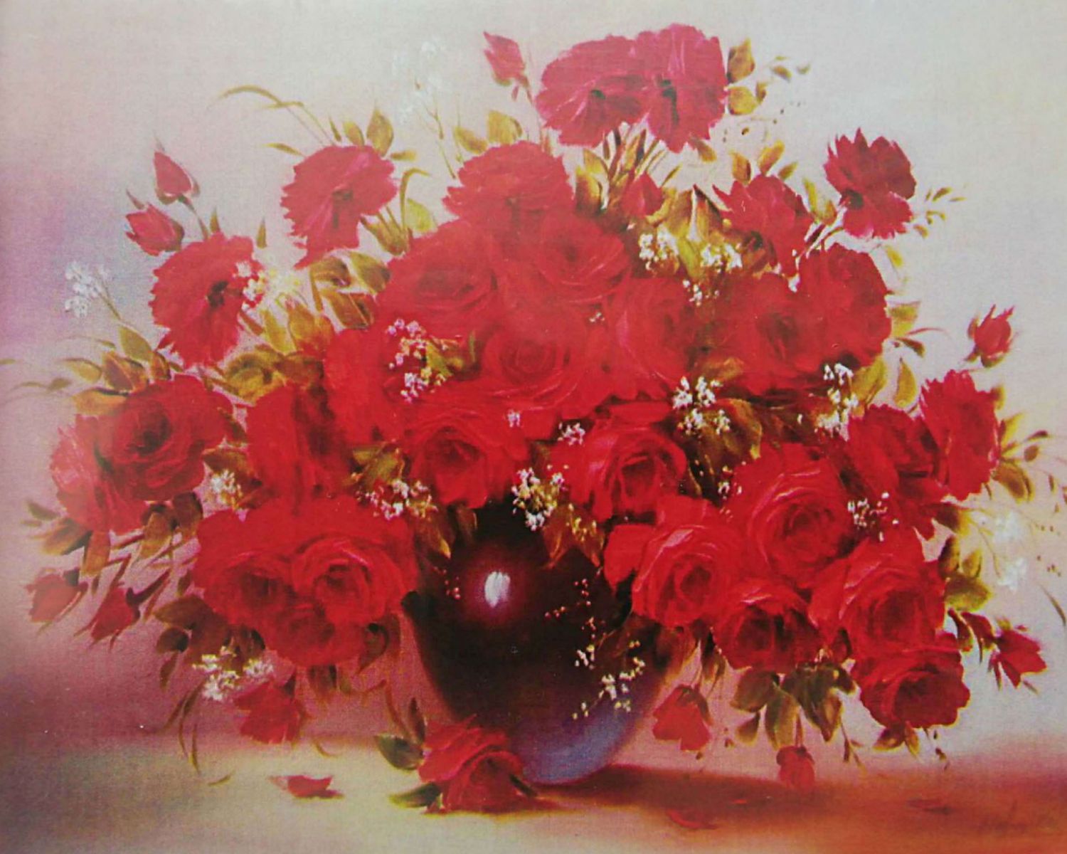 Красные цветы в вазе (подрамник)