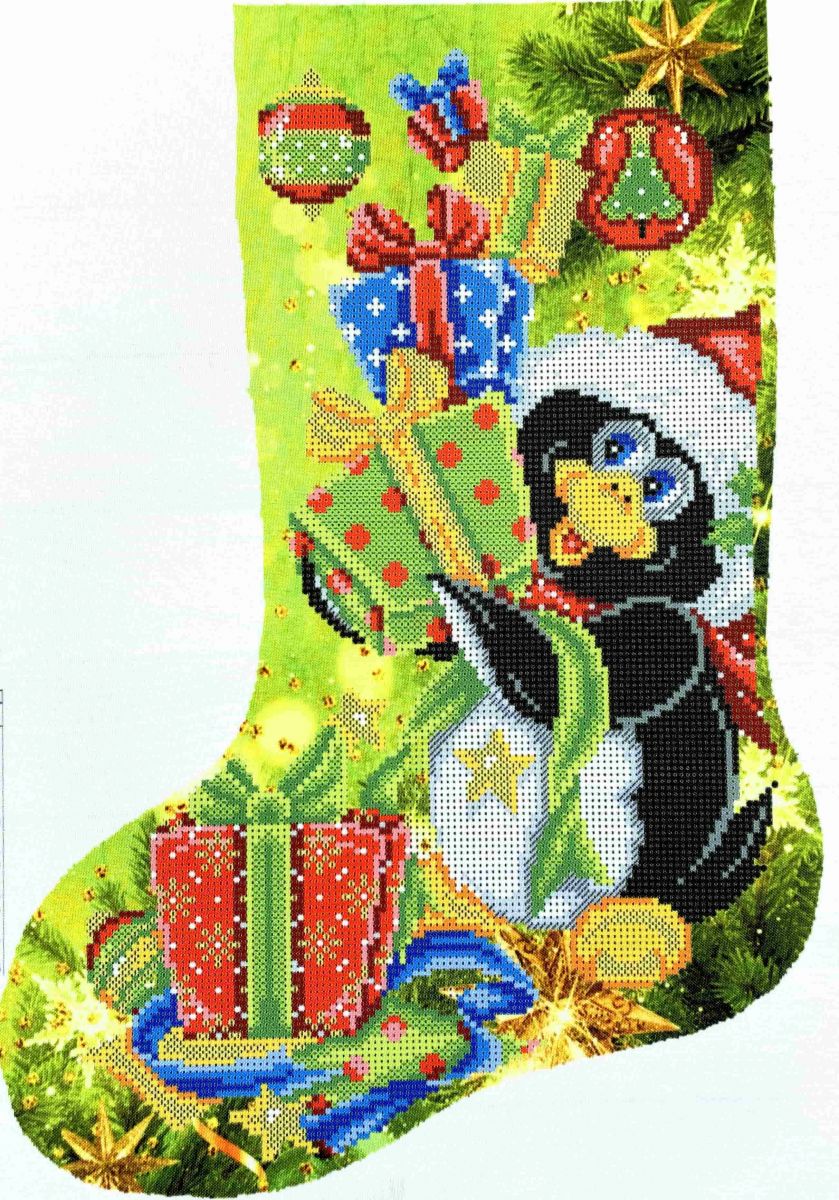 Новогодний сапожек "Пингвин с подарками"
